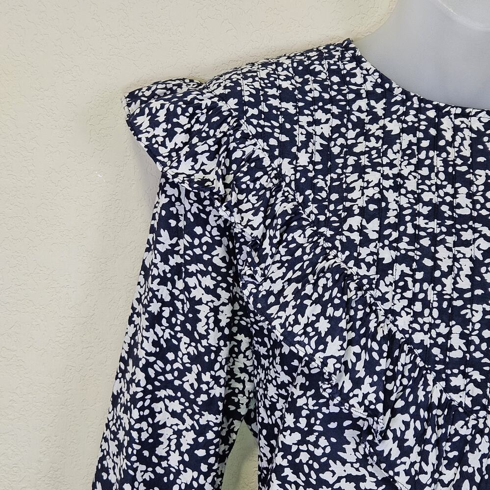 MIRTH Farrar Blouse L Blue Handmade Coastal Cowgirl Cotton Silk Prairie Luxury - Picture 4 of 16